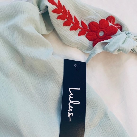 ✨NWT✨ Lulus Crysta Light Sage Embroidered off-the-shoulder Mini Dress,Size Large - Picture 8 of 10